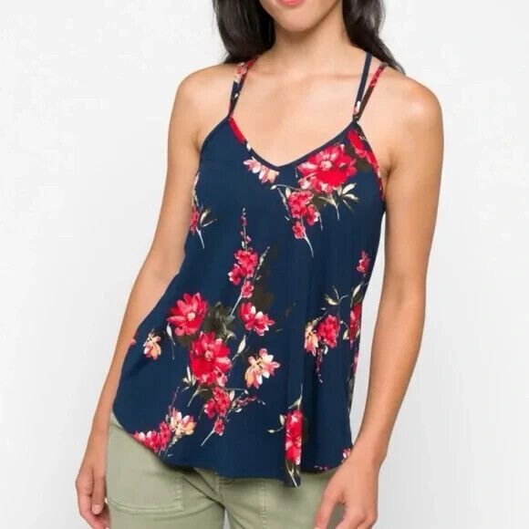 PAPERMOON Basima Back Detail Knit Top 1X Floral Print Blue Strappy Tank NWT B66 - Picture 1 of 6